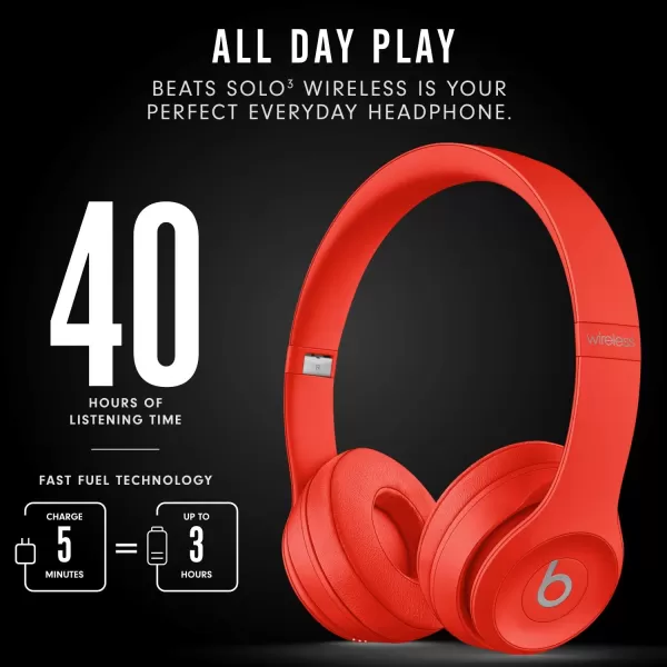 imageBeats Solo3 Wireless OnEar Headphones  Apple W1 Headphone Chip Class 1 Bluetooth 40 Hours of Listening Time Builtin Microphone  Red Latest ModelRed Solo3 Without AppleCare