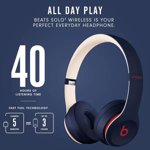 imageBeats Solo3 Wireless OnEar Headphones  Apple W1 Headphone Chip Class 1 Bluetooth 40 Hours of Listening Time Builtin Microphone  Satin Silver Latest ModelClub Navy One Size Solo 3