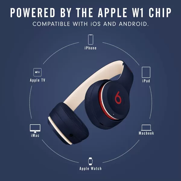 imageBeats Solo3 Wireless OnEar Headphones  Apple W1 Headphone Chip Class 1 Bluetooth 40 Hours of Listening Time Builtin Microphone  Satin Silver Latest ModelClub Navy One Size Solo 3