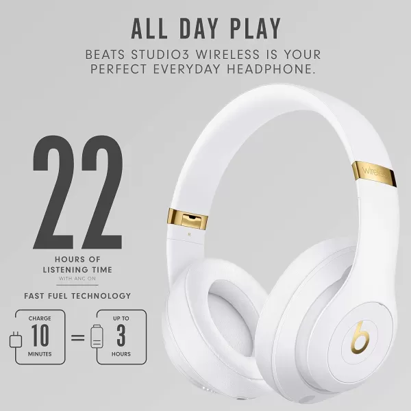 imageBeats Studio3 Wireless Noise Cancelling OverEar Headphones  Apple W1 Headphone Chip Class 1 Bluetooth 22 Hours of Listening Time Builtin Microphone  WhiteWhite Studio3