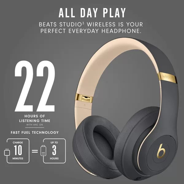 imageBeats Studio3 Wireless Noise Cancelling OverEar Headphones  Apple W1 Headphone Chip Class 1 Bluetooth 22 Hours of Listening Time Builtin Microphone  WhiteShadow Gray Studio3