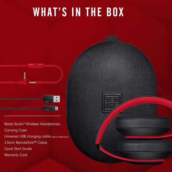 imageBeats Studio3 Wireless Noise Cancelling OverEar Headphones  Apple W1 Headphone Chip Class 1 Bluetooth 22 Hours of Listening Time Builtin Microphone  WhiteDefiant BlackRed Studio3