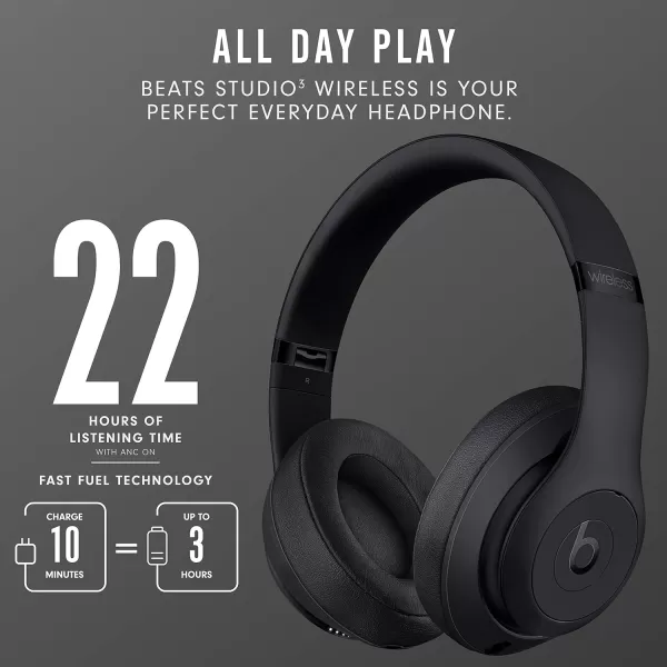 imageBeats Studio3 Wireless Noise Cancelling OverEar Headphones  Apple W1 Headphone Chip Class 1 Bluetooth 22 Hours of Listening Time Builtin Microphone  WhiteMatte Black Studio3