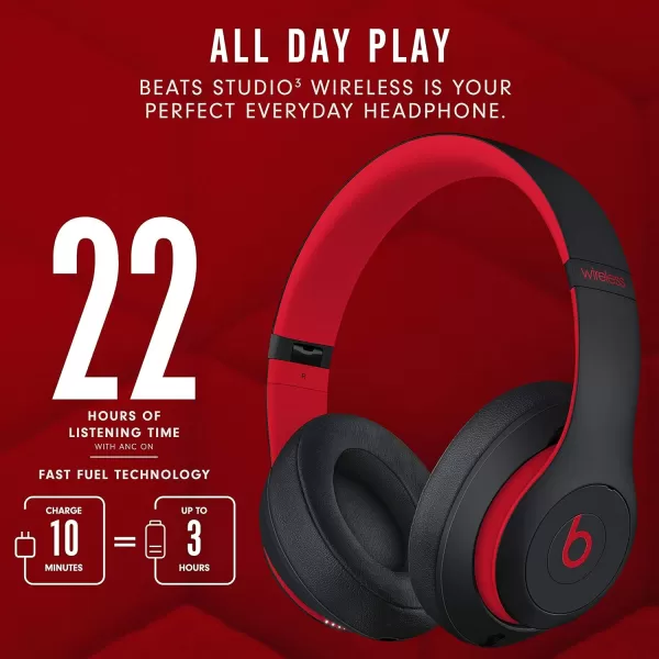 imageBeats Studio3 Wireless Noise Cancelling OverEar Headphones  Apple W1 Headphone Chip Class 1 Bluetooth 22 Hours of Listening Time Builtin Microphone  WhiteDefiant BlackRed Studio3