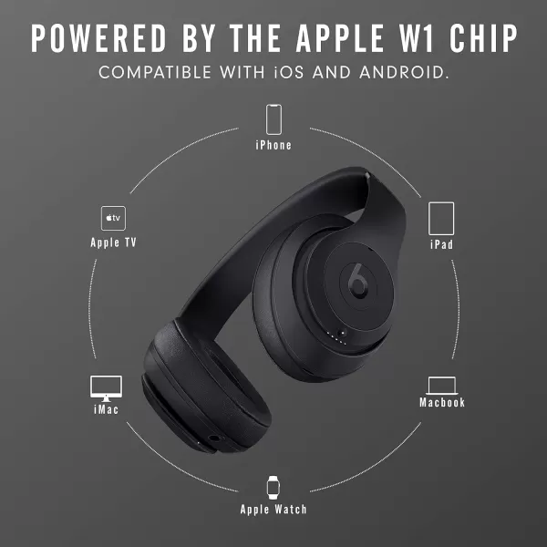 imageBeats Studio3 Wireless Noise Cancelling OverEar Headphones  Apple W1 Headphone Chip Class 1 Bluetooth 22 Hours of Listening Time Builtin Microphone  WhiteMatte Black Studio3