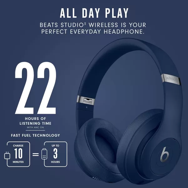 imageBeats Studio3 Wireless Noise Cancelling OverEar Headphones  Apple W1 Headphone Chip Class 1 Bluetooth 22 Hours of Listening Time Builtin Microphone  WhiteBlue Studio3