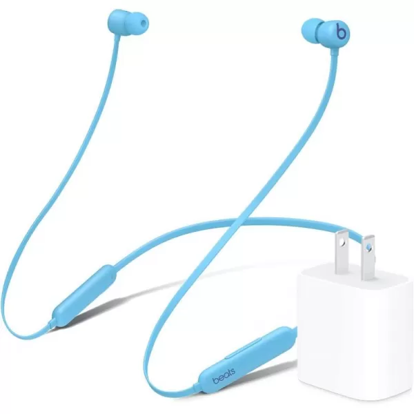 imageBeats Flex Wireless Earbuds  Apple W1 Headphone Chip Magnetic Earphones Class 1 Bluetooth 12 Hours of Listening Time Builtin Microphone  Smoke GrayFlame Blue Flex amp Power Adapter