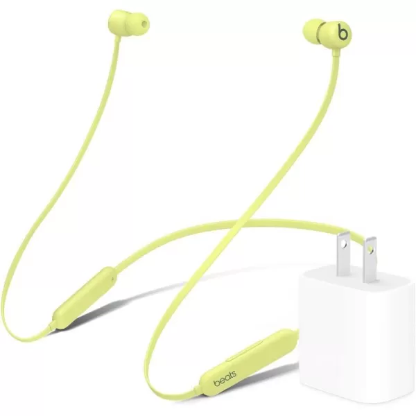 imageBeats Flex Wireless Earbuds  Apple W1 Headphone Chip Magnetic Earphones Class 1 Bluetooth 12 Hours of Listening Time Builtin Microphone  Smoke GrayYuzu Yellow Flex amp Power Adapter