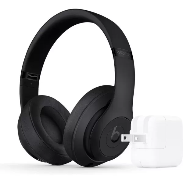 imageBeats Studio3 Wireless Noise Cancelling OverEar Headphones  Apple W1 Headphone Chip Class 1 Bluetooth 22 Hours of Listening Time Builtin Microphone  WhiteMatte Black Studio3  Power Adapter