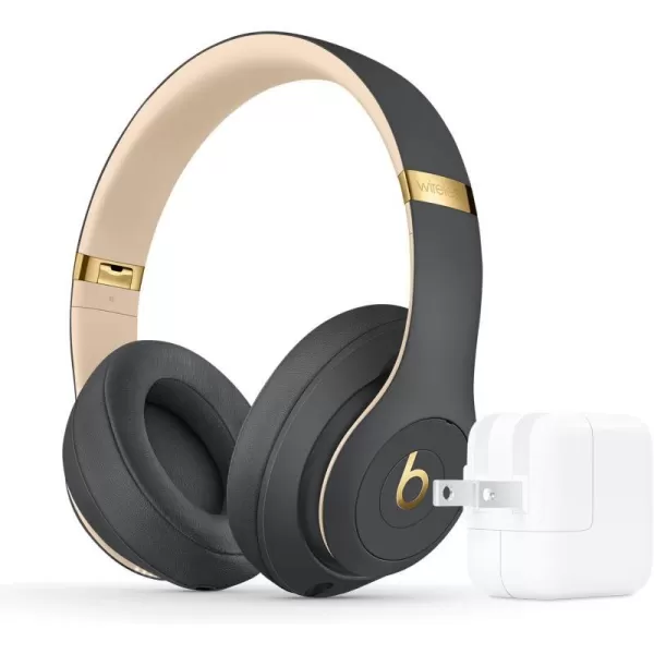 imageBeats Studio3 Wireless Noise Cancelling OverEar Headphones  Apple W1 Headphone Chip Class 1 Bluetooth 22 Hours of Listening Time Builtin Microphone  WhiteShadow Gray Studio3  Power Adapter