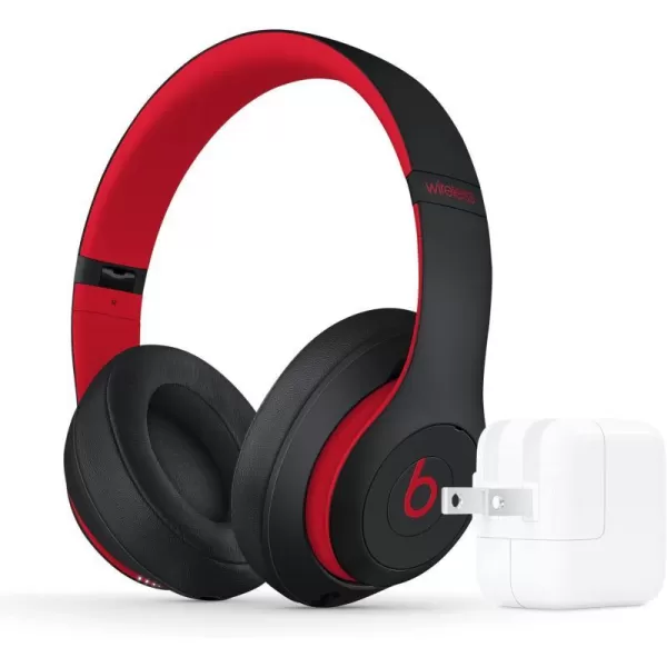 imageBeats Studio3 Wireless Noise Cancelling OverEar Headphones  Apple W1 Headphone Chip Class 1 Bluetooth 22 Hours of Listening Time Builtin Microphone  WhiteDefiant BlackRed Studio3  Power Adapter