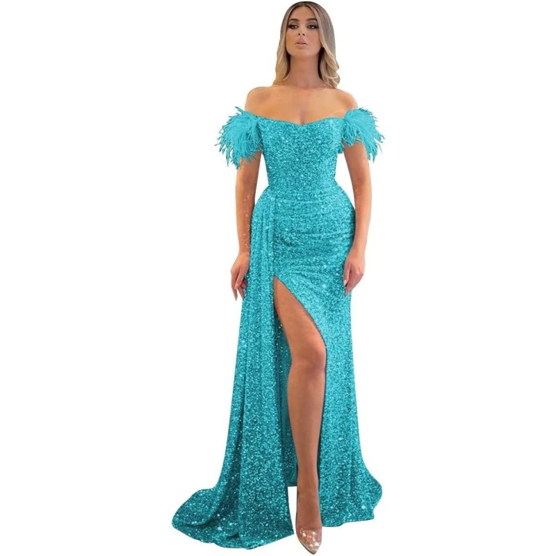 YRGERATON Sparkly Prom Dress - Off Shoulder Satin Bridesmaid Gown For Formal Events