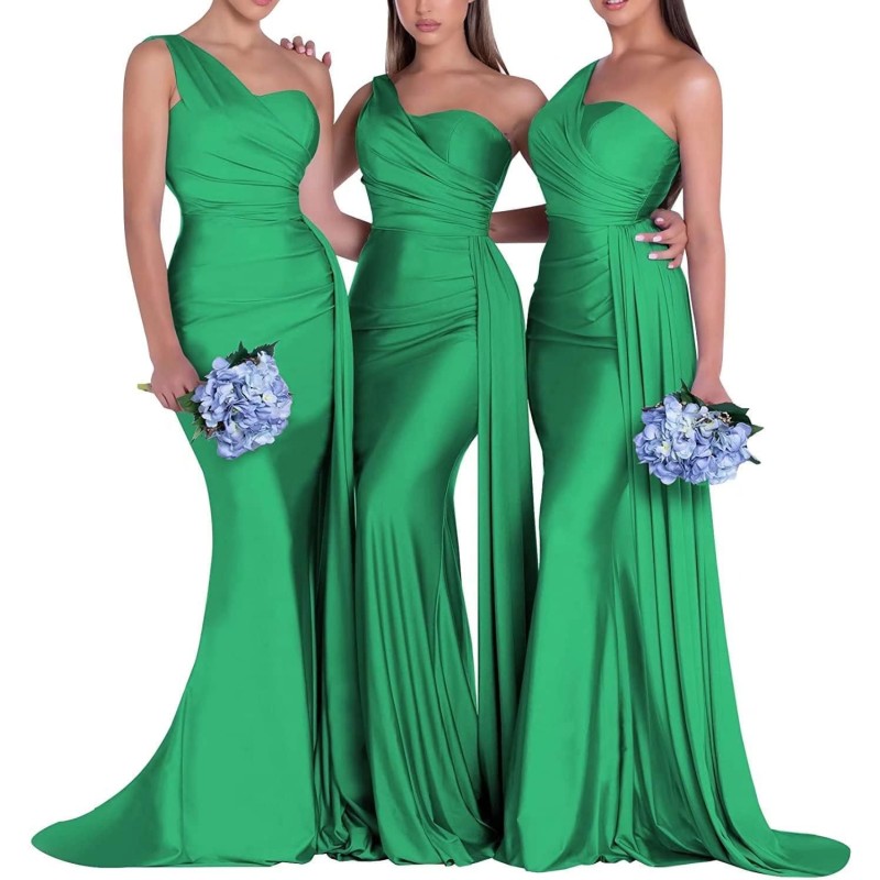 One Shoulder Mermaid Bridesmaid Dresses for Wedding Ruched Satin Prom ...