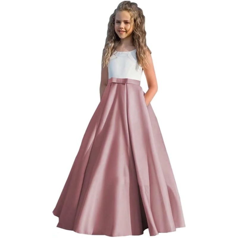 thumbnail image 2 of Puffy Satin Flower Girl Dress First Communion Dress Girls Wedding Dress Ball Gowns Princess Party Pageant Dress Derset Rose 16659 2 of 10