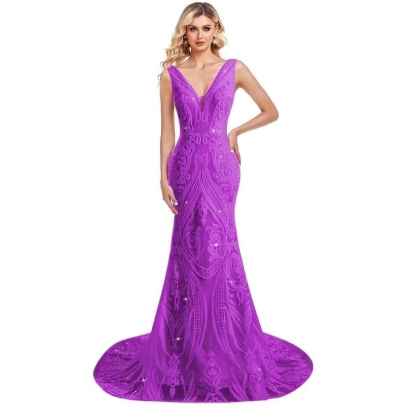 Floral Sequin Prom Dresses 2024 Mermaid Glitter Formal Party Dress V ...