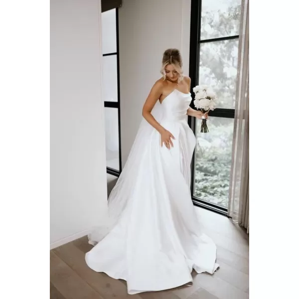 homdor Strapless Prom Dresses Long Ball Gown Satin Wedding Dress for Bride A Line Formal Evening Party Gowns with Slit