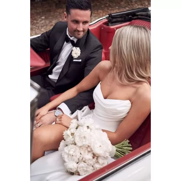 homdor Strapless Prom Dresses Long Ball Gown Satin Wedding Dress for Bride A Line Formal Evening Party Gowns with Slit