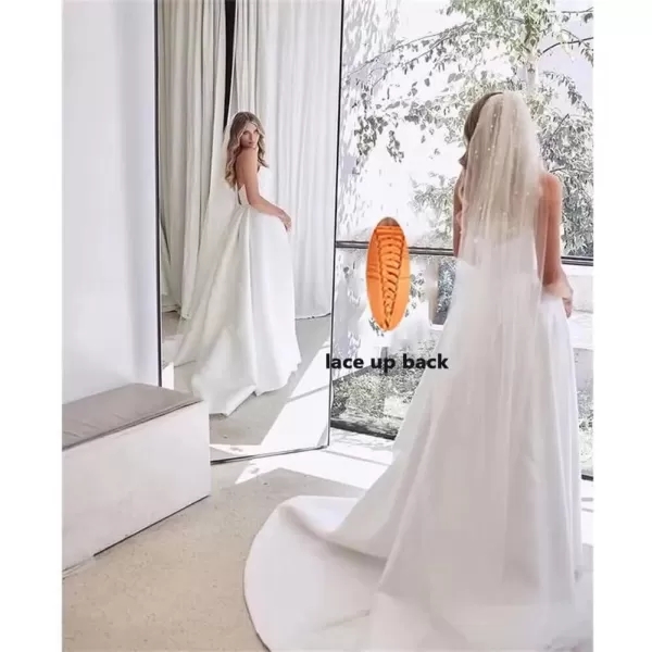 homdor Strapless Prom Dresses Long Ball Gown Satin Wedding Dress for Bride A Line Formal Evening Party Gowns with Slit