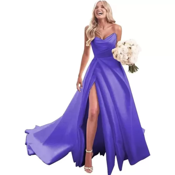 homdor Strapless Prom Dresses Long Ball Gown Satin Wedding Dress for Bride A Line Formal Evening Party Gowns with Slit