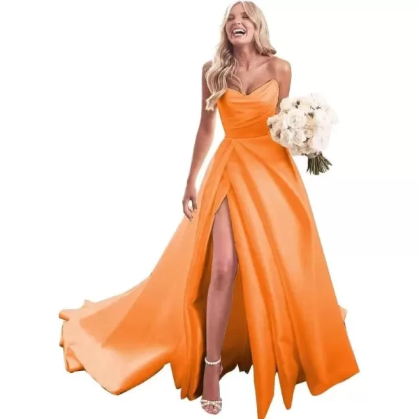 homdor Strapless Prom Dresses Long Ball Gown Satin Wedding Dress for Bride A Line Formal Evening Party Gowns with Slit