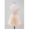 imageOff Shoulder Tulle Homecoming Dresses 2025 Prom Dresses Short Sparkly Beaded Formal Party GownsYellow