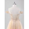 imageOff Shoulder Tulle Homecoming Dresses 2025 Prom Dresses Short Sparkly Beaded Formal Party GownsYellow