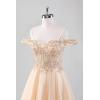 imageOff Shoulder Tulle Homecoming Dresses 2025 Prom Dresses Short Sparkly Beaded Formal Party GownsYellow