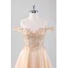 imageOff Shoulder Tulle Homecoming Dresses 2025 Prom Dresses Short Sparkly Beaded Formal Party GownsYellow