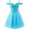 imageOff Shoulder Tulle Homecoming Dresses 2025 Prom Dresses Short Sparkly Beaded Formal Party GownsAqua