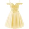 imageOff Shoulder Tulle Homecoming Dresses 2025 Prom Dresses Short Sparkly Beaded Formal Party GownsYellow