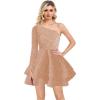 imageOne Shoulder Sequin Homecoming Dresses Long Sleeve Layered Prom Dresses Short Sparkly Cocktial Party GownsRose Gold