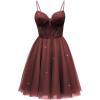 imageTulle Homecoming Dresses for Teens 2025 Prom Dresses Short Spaghetti Strap V Neck Beaded Formal Party GownsWine Red