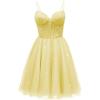 imageTulle Homecoming Dresses for Teens 2025 Prom Dresses Short Spaghetti Strap V Neck Beaded Formal Party GownsYellow