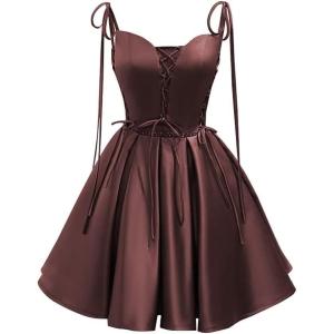 imageVintage Gothic Dresses Satin Homecoming Dress Short Prom Dress for Teens Spaghetti Straps Cocktail GownsBurgundy
