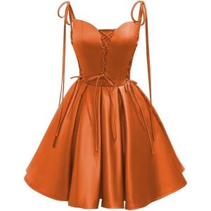 imageVintage Gothic Dresses Satin Homecoming Dress Short Prom Dress for Teens Spaghetti Straps Cocktail GownsBurnt Orange