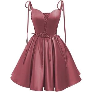 imageVintage Gothic Dresses Satin Homecoming Dress Short Prom Dress for Teens Spaghetti Straps Cocktail GownsDesert Rose