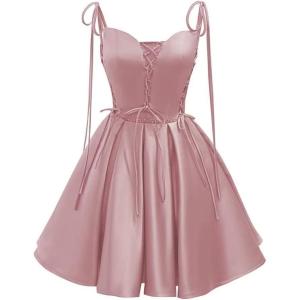 imageVintage Gothic Dresses Satin Homecoming Dress Short Prom Dress for Teens Spaghetti Straps Cocktail GownsDusty Rose