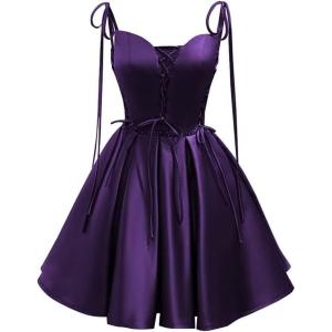 imageVintage Gothic Dresses Satin Homecoming Dress Short Prom Dress for Teens Spaghetti Straps Cocktail GownsGrape