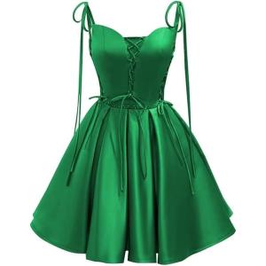 imageVintage Gothic Dresses Satin Homecoming Dress Short Prom Dress for Teens Spaghetti Straps Cocktail GownsGreen
