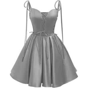 imageVintage Gothic Dresses Satin Homecoming Dress Short Prom Dress for Teens Spaghetti Straps Cocktail GownsGrey
