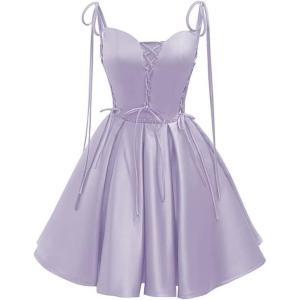 imageVintage Gothic Dresses Satin Homecoming Dress Short Prom Dress for Teens Spaghetti Straps Cocktail GownsLavender