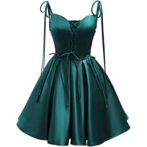 imageVintage Gothic Dresses Satin Homecoming Dress Short Prom Dress for Teens Spaghetti Straps Cocktail GownsTeal