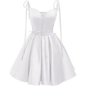 imageVintage Gothic Dresses Satin Homecoming Dress Short Prom Dress for Teens Spaghetti Straps Cocktail GownsWhite