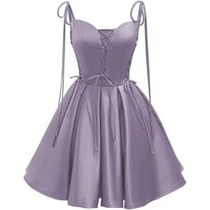 imageVintage Gothic Dresses Satin Homecoming Dress Short Prom Dress for Teens Spaghetti Straps Cocktail GownsWisteria