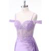 imageOff Shoulder Satin Homecoming Dresses Mermaid Lace Short Porm Dress Tight Beaded Cocktail DressAqua