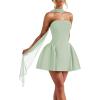 imageSatin Homecoming Dresses for Teens with Scarf Strapless Prom Dresses Short Halter Mini Cocktail DressFuchsia