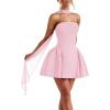 imageSatin Homecoming Dresses for Teens with Scarf Strapless Prom Dresses Short Halter Mini Cocktail DressTeal