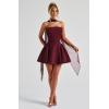 imageSatin Homecoming Dresses for Teens with Scarf Strapless Prom Dresses Short Halter Mini Cocktail DressTeal