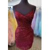 imageSequin Tight Homecoming Dresses Short Spaghetti Straps Mermaid Prom Dress for Teens Cocktail Sparkly Mini DressRed