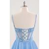 imageTulle Homecoming Dresses 2025 Spaghetti Straps Short Prom Dresses Lace Applique Beaded Formal Cocktail GownsTurquoise